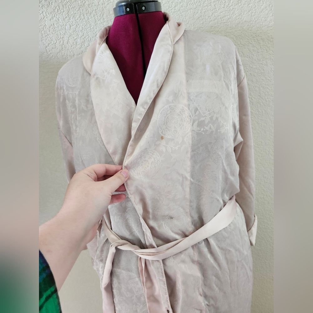 Gold Label Victoria's Secret Vintage 90s Pastel Pink Satin Paisley Long Robe S - Picture 8 of 11